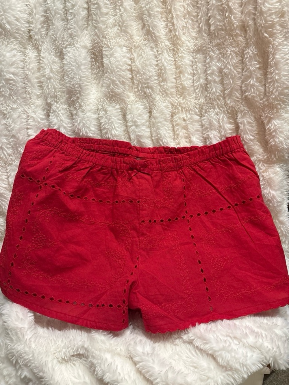 wild fable Red Eyelet High-Rise Cotton Shorts